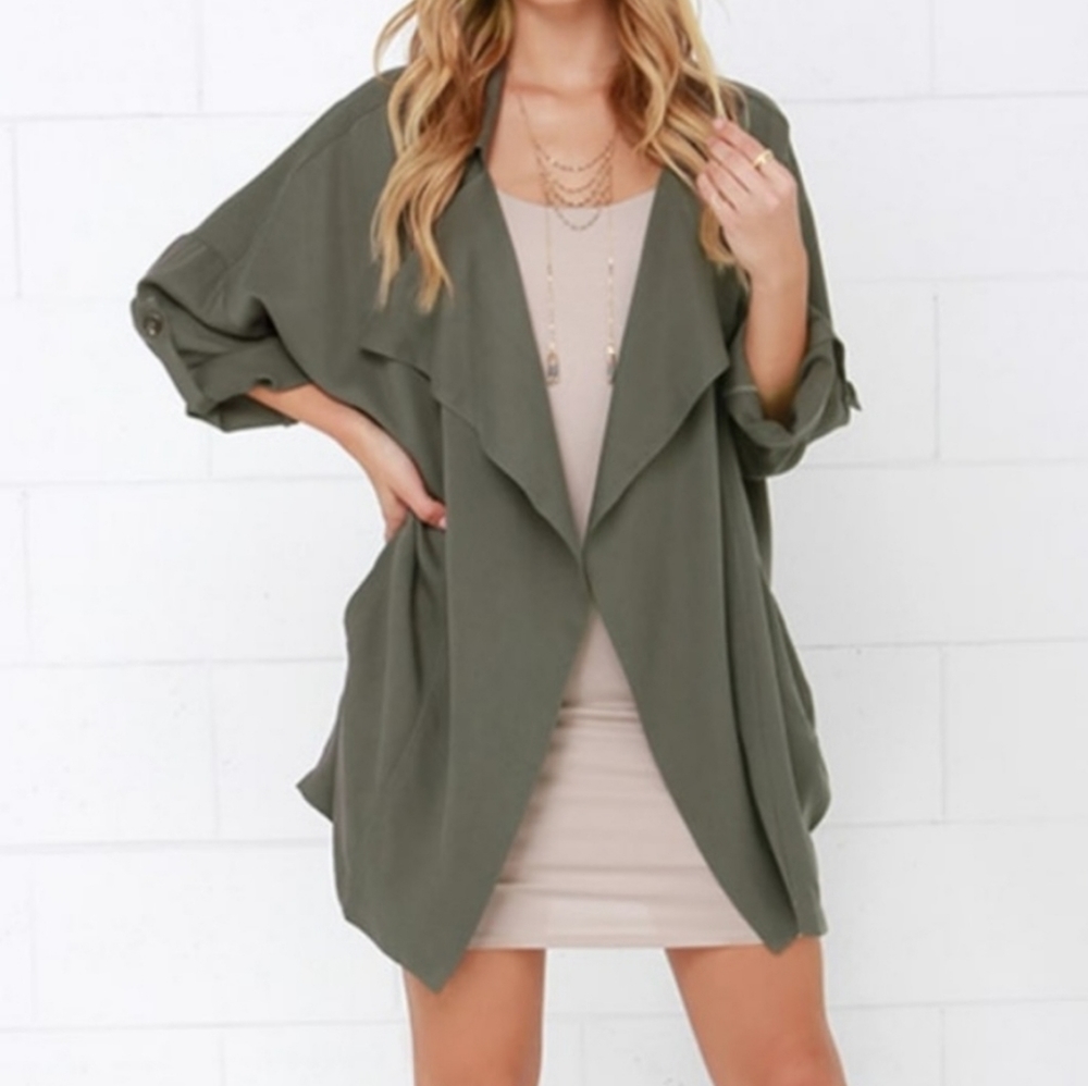 Lulus Olive Drape Jacket Unstructured XL